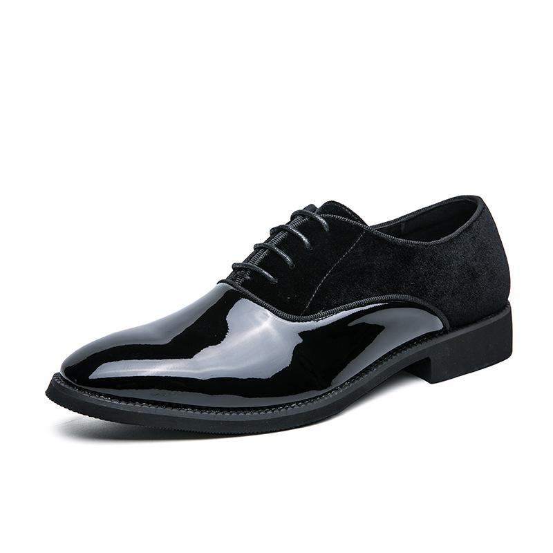 Round Head British Style Business Dress Splicing Leather Shoes Spring and Autumn Men's Height Increase Wedding Groom Derby Shoes