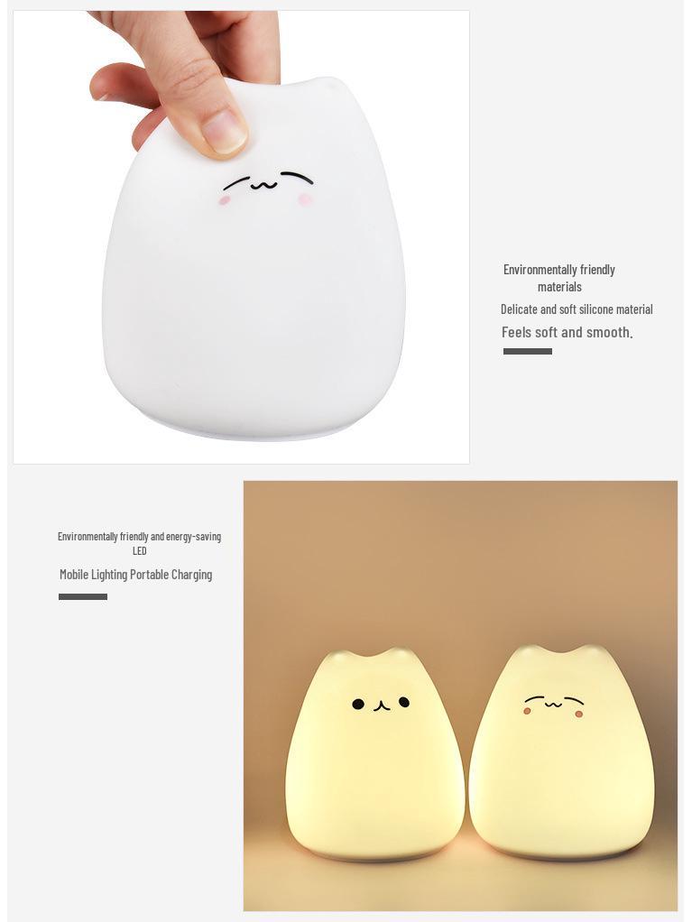 Rechargeable Cat-Shaped Silicone Night Light with Remote for Breastfeeding - Colorful, Tap-Control Atmosphere Lamp