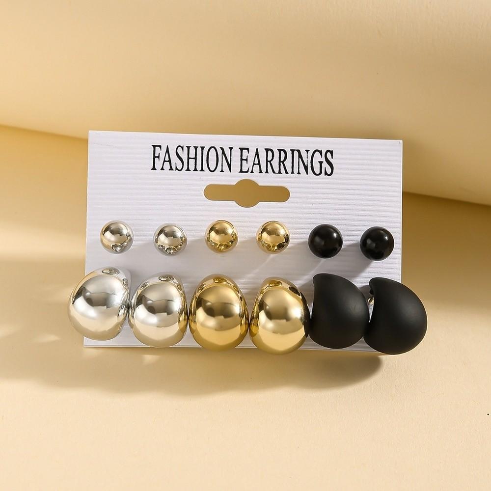 6pairs Chunky Water-drop Drop Earrings Glossy Luxury Chunky Waterdrop Earrings Matte Finish Bead Stud Earring