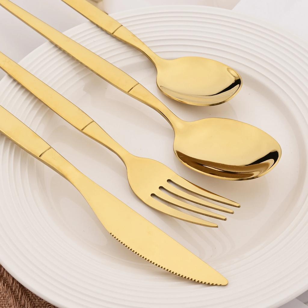 16Pcs Cutlery Set Dinner Knife Fork Spoon Flatware Set Kitchen Gold Dinnerware Stainless Steel Tableware Silverware Set Gift