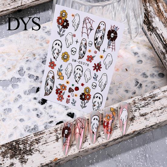 Festival Theme Manicure Stickers Halloween Nail Art Stickers, Ghost Flower Skull Spider Web Self-Adhesive Decals, DIY Supplies for Women Girls Decals