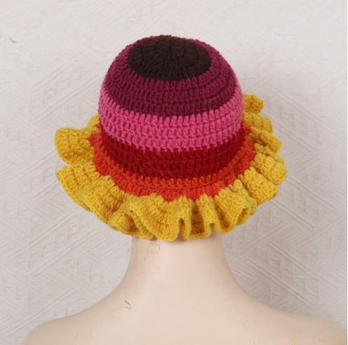 NEW Women Crochet Bucket Hats Y2k Fashion Pleated Ruffles Knitted Hat