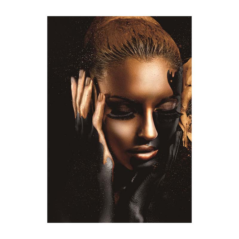 

Африканская женщина, черный и золотой портрет, холст, картины, печать плакатов, настенная художественная картина, домашний декор для гостиной, без рамки 50x75cm