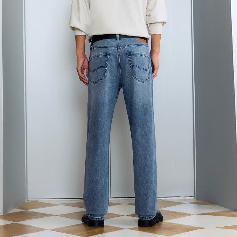 JACK&JONES Men's Loose Straight Multi-Pocket Mid-Blue Washed Jeans