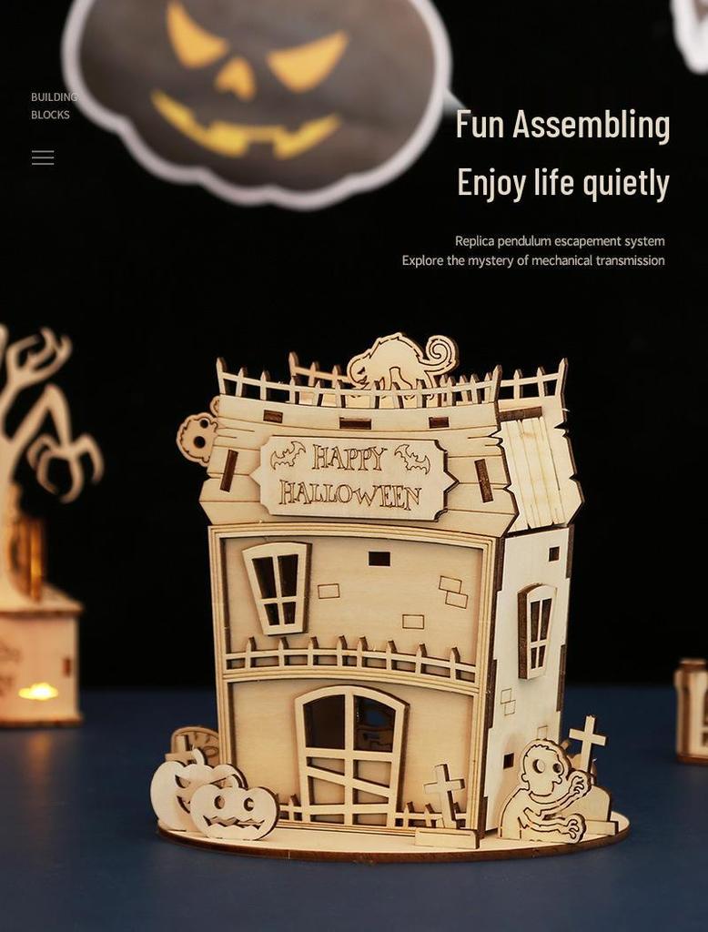 Halloween DIY Ghost Festival Wooden Puzzle - Children's Handmade Educational Toy