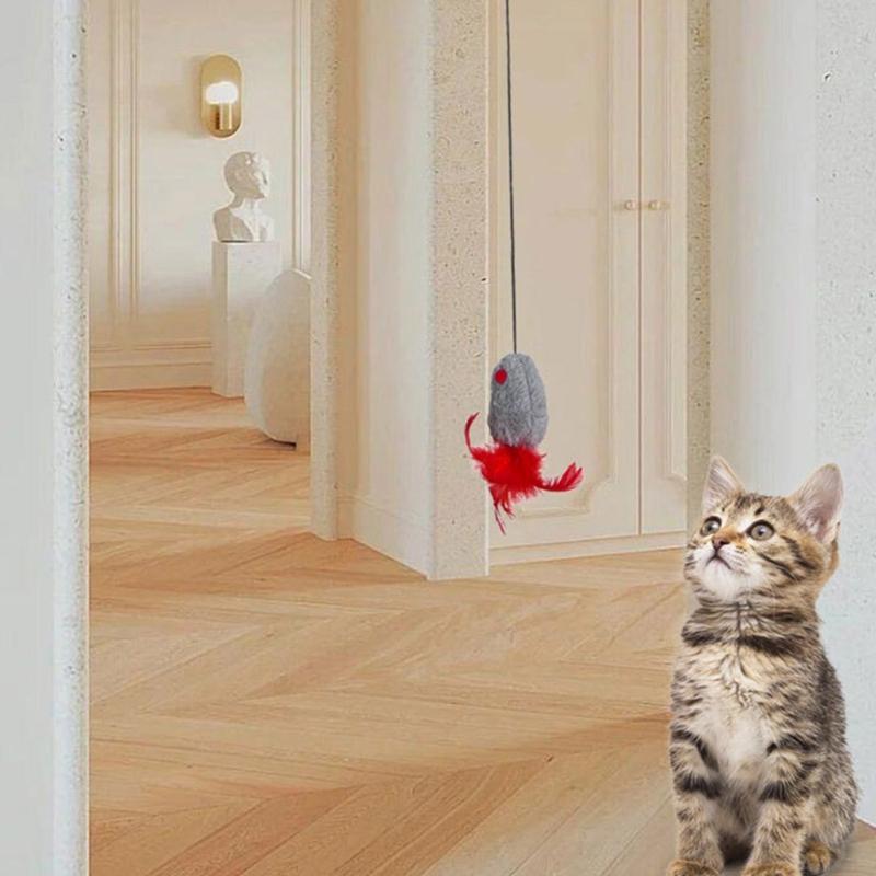 Interaction Cats Toy Mouse with Feathered Tail Elastic Door Frame Hanging Teaser Toy for Cats Entertainment Toy 2PCS