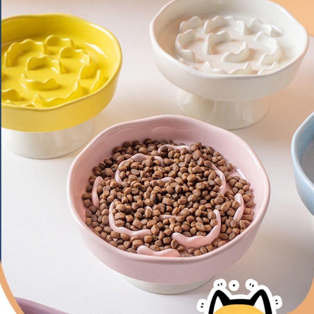 Ceramiczna Miska dla Kota Spowalniająca Jedzenie Urocza Wielofunkcyjna Miska dla Zwierząt na Wysokim Podstawku Duża Pojemność Miska do Karmienia Psa Zapobiegająca Przewróceniu Pojemnik na Wodę