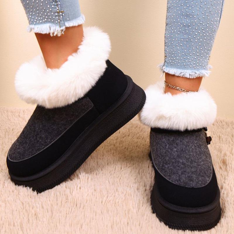 Fashion Black Faux Fur Snow Boots for Women Winter Short Plush Coldproof Warm Ankle Boots Woman Comfort Soft Sole Platform Botas Ladies
