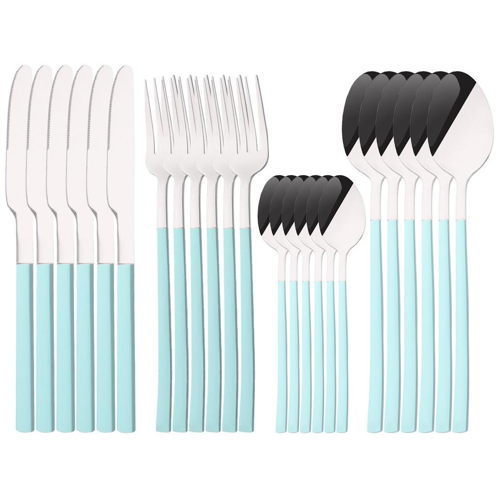 24Pcs Silver Cutlery Set Stainless Steel Dinnerware Set Knife Fork Spoon Dinner Set Kitchen Tableware Service for 6 Flatware Set