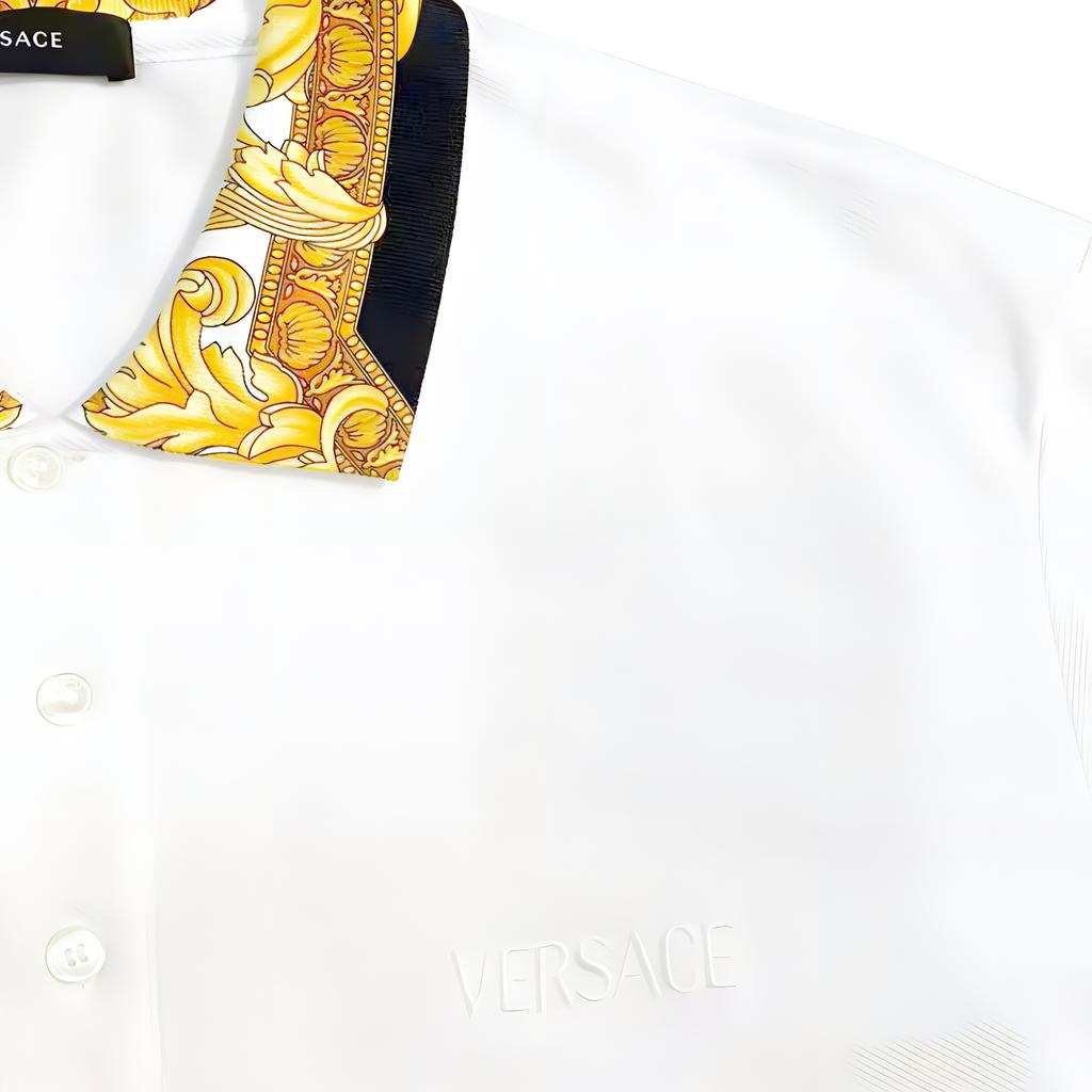 Versace Ss24 Logo Trim Pullover Short Sleeve Polo Shirt Men Polo Shirts White 1012260-1A08837-2W110