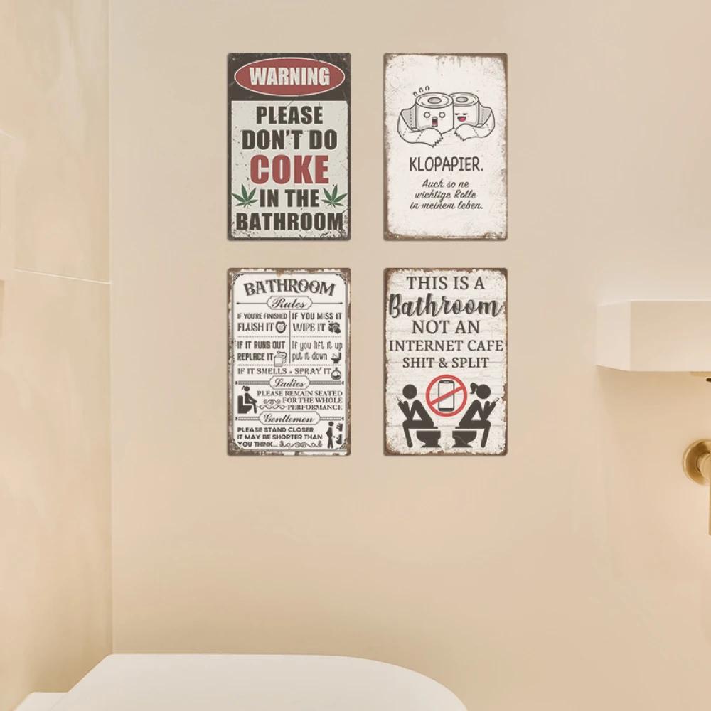 Putuo Decor Restroom Retro Tin Sign Vintage Bathroom Plaque Metal Plates Wall Art Posters Decoration for Toilet Iron Paintings