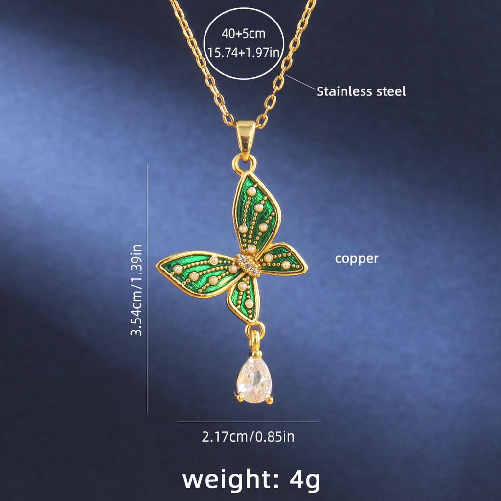 Zircon incrustat cu cupru Su picurare ulei perla fluture lanț claviculă