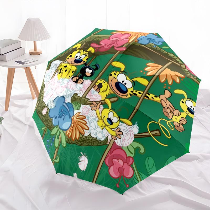 Marsupilami pattern, automatic folding umbrella, portable and foldable design, 8 ribs, a Christmas or birthday gift.