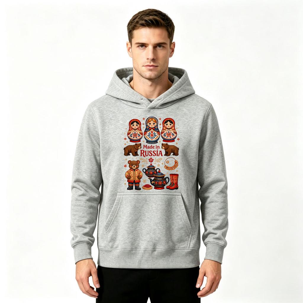 Men's Russia Matryoshka Bear Print Casual Pullover Hoodie Sweatshirt