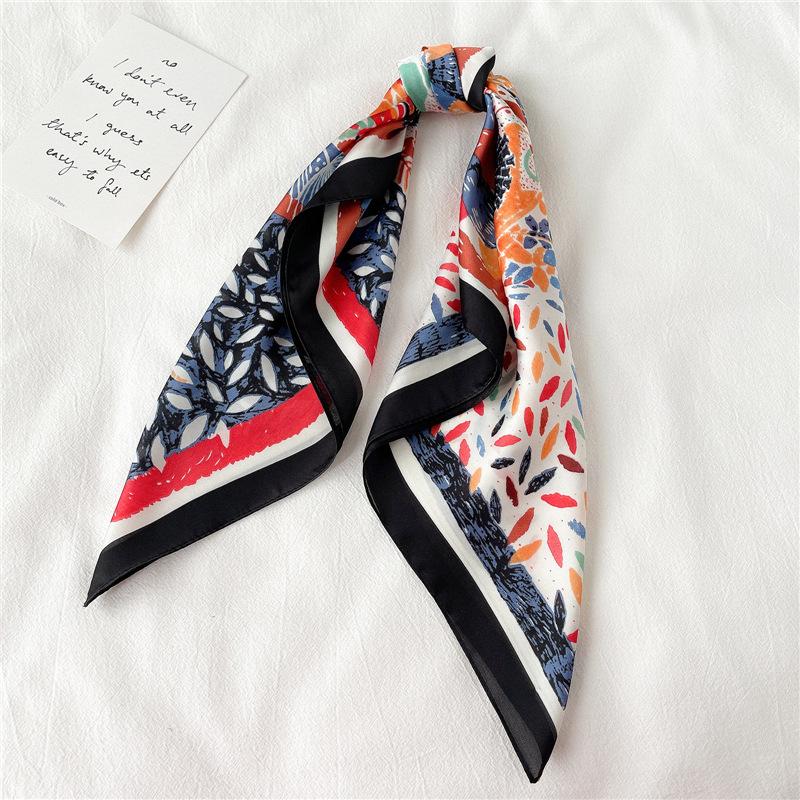 New silk scarf small square scarf 71cm color graffiti scarf autumn and winter thin neck scarf summer air conditioner small shawl