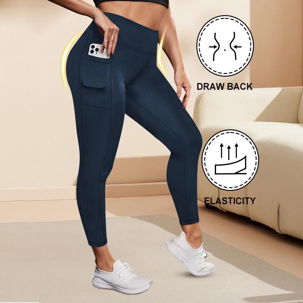 Pocket-style High-waisted Plus-size Yoga Leggings for Women Fitness High-elasticity Butt-lifting Sports-style Form-fitting Leggings