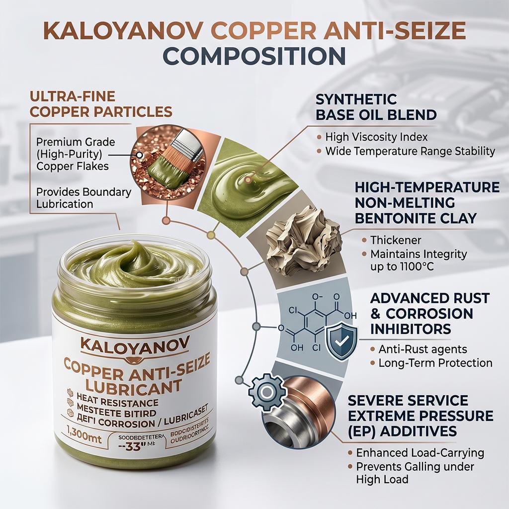 1400°C Copper Anti-Seize Grease with Brush, High-Temp Waterproof Automotive Lubricant Paste for Brake Calipers & Spark Plugs
