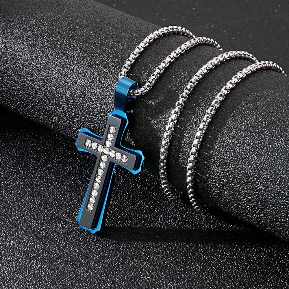 Kalen 4 Colors Cubic Zirconic Cruz Pendant Necklace Men's Street Cross Stainless Steel Jewelry Rock Cool Boy Accessories Gift