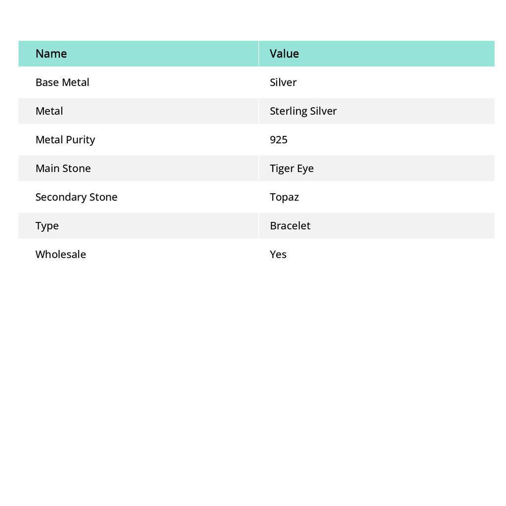 Natural Tiger Eye, Topaz Gemstone 925 Sterling Silver Bracelet 7-8" D7p62