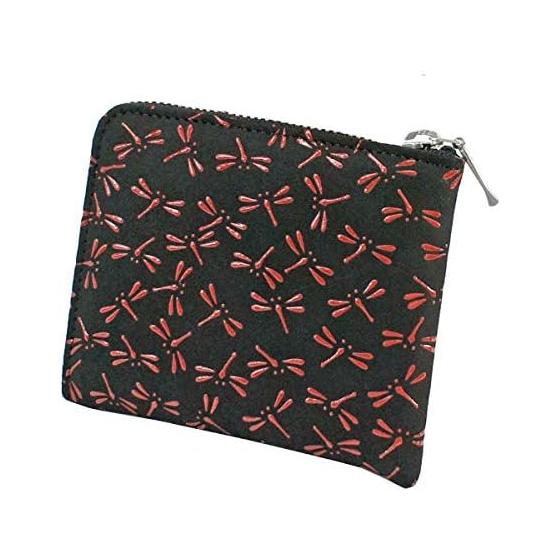Inden-ya Inden Coin Purse F-Coin Purse 08, Deer Leather, Black Base X Red Lacquer, Dragonfly Pattern, 1008-21-008, Natural Deer Leather with Lacquer