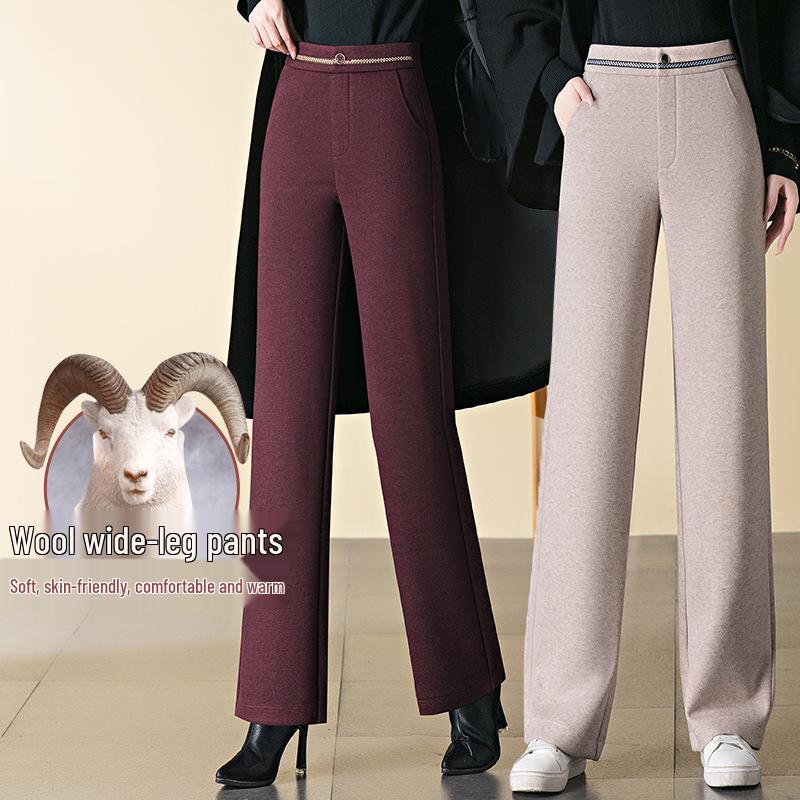 

Women s High-Waisted Angola Red Wool Slim-Fit Warm Pants - Autumn/Winter 31