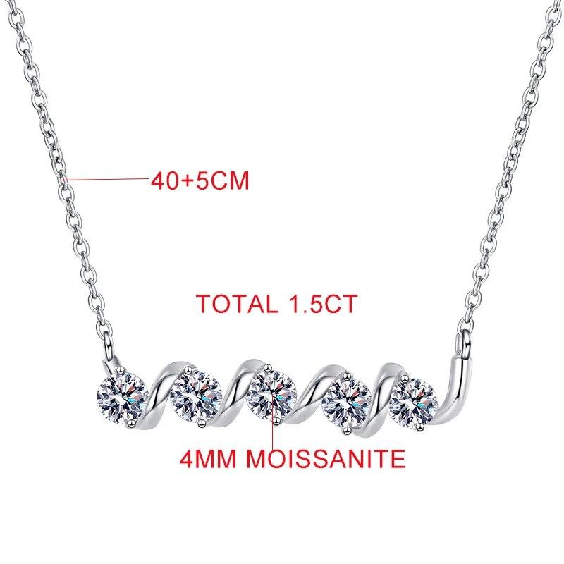 Přívěsek z 925 mincovního stříbra s celkovou hmotností 1,5 karátu, celý z moissanitů, pro ženy, trendy vlnový náhrdelník, lesklé svatební šperky, dárky, prošel testem