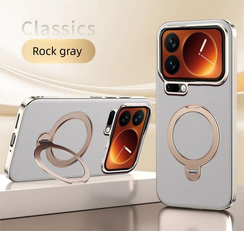 Premium Magnetic Vegan Leather Hidden Stand Cover for Xiaomi 17 Pro Max Case 360 Rotatable Metal Bracket Plating Frame
