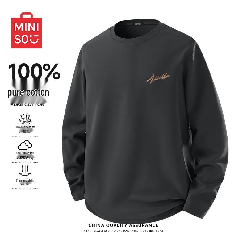 MINISO Men's Pure Cotton Long Sleeve T-Shirt with MK Graffiti Badge