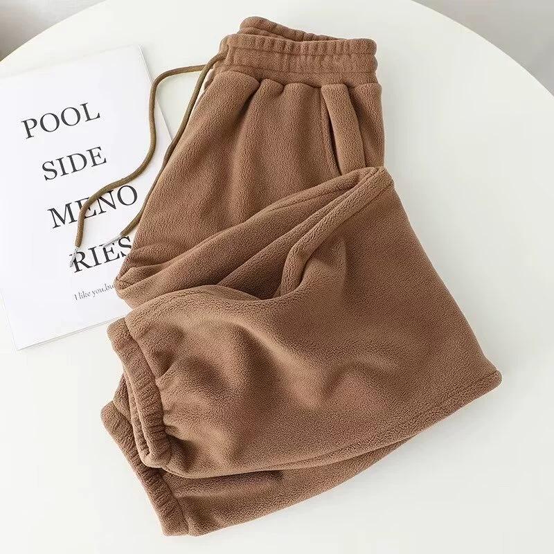 Polar Fleece Pants Men High Waist Thickening All-match Beam Feet Leggings Loose Solid Waist Drawstring Casual Harlan Pants