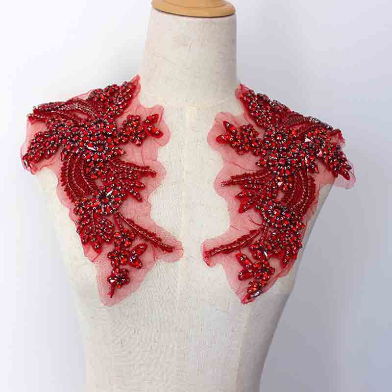 Luxury 3D Embroidered Crystal Rhinestone Wedding Patches Sew-On Flower Shape Decorations for Clothes Twill Fabric