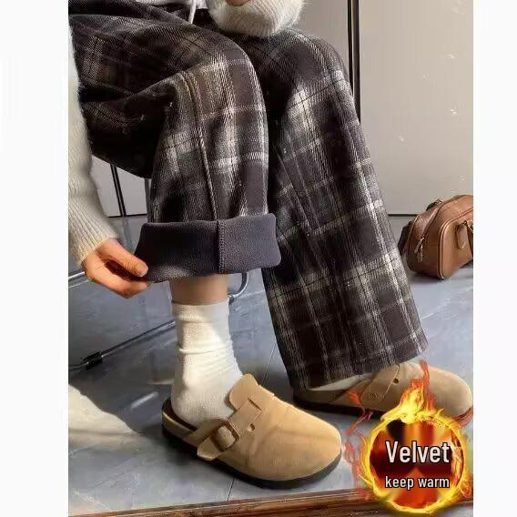 

Men s Retro Wide-Leg Plaid Pants - Korean Style, Versatile, Warm, Plus Velvet, Autumn/Winter Fashion for Teens L