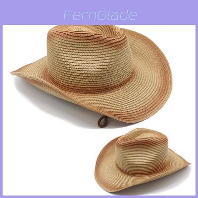 Cowboy Style Straw Hat With Wide Brim For Outdoor Sun Protection And Casual Wear