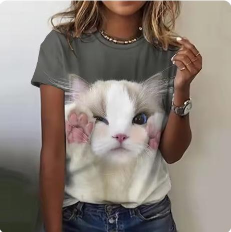 2024 New Women's T-Shirt Cute Puppy Pattern Printed Women's T-Shirt Extra Large Size T-Shirt Summer Ladies
