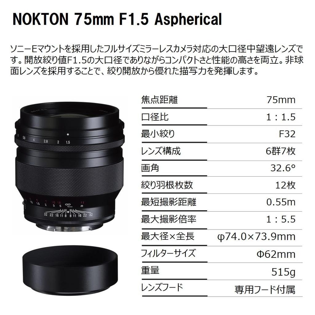 Voigtlander NOKTON 75mm Asphärisch Festbrennweite Mittleres Teleobjektiv für Sony Manueller Fokus Wechselobjektiv F1.5 Vollformat E-Mount (Voll