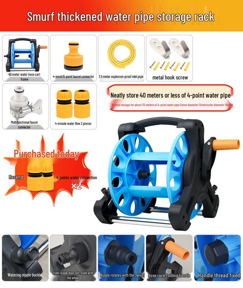 Car Wash Hose Reel & Storage Rack with 25-30 Meter Water Gun for 4 & 6-point Pipes