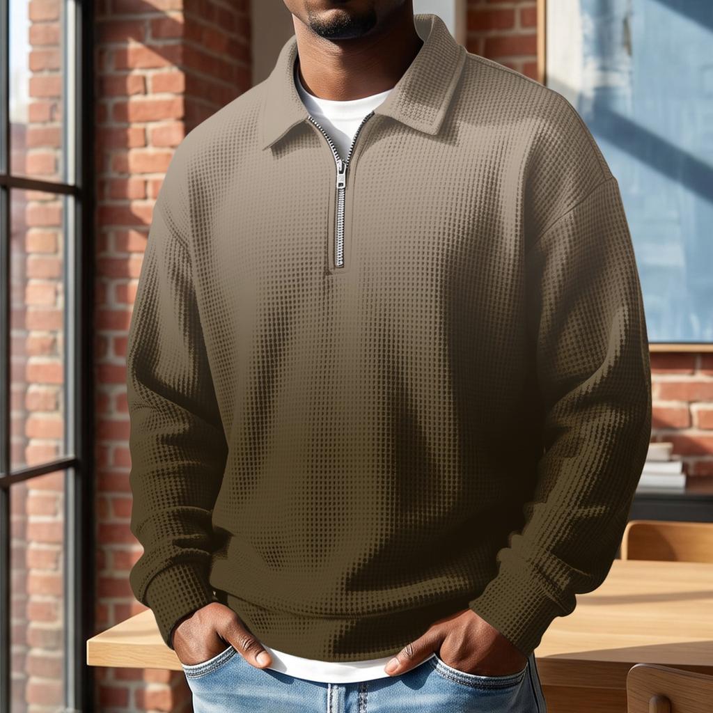 Men's Retro Half-Zip Collared Long Sleeve Gradient Print Casual Pullover Top for Everyday Wear