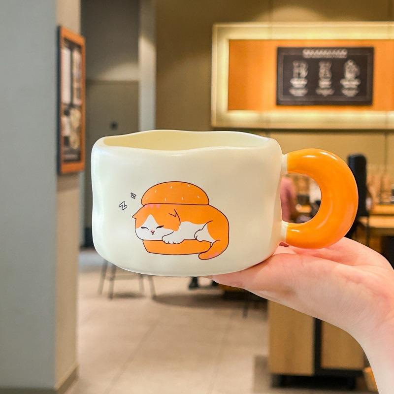 Girly heart cute cat ceramic mug couple breakfast milk cup office gift coffee cup birthday gift