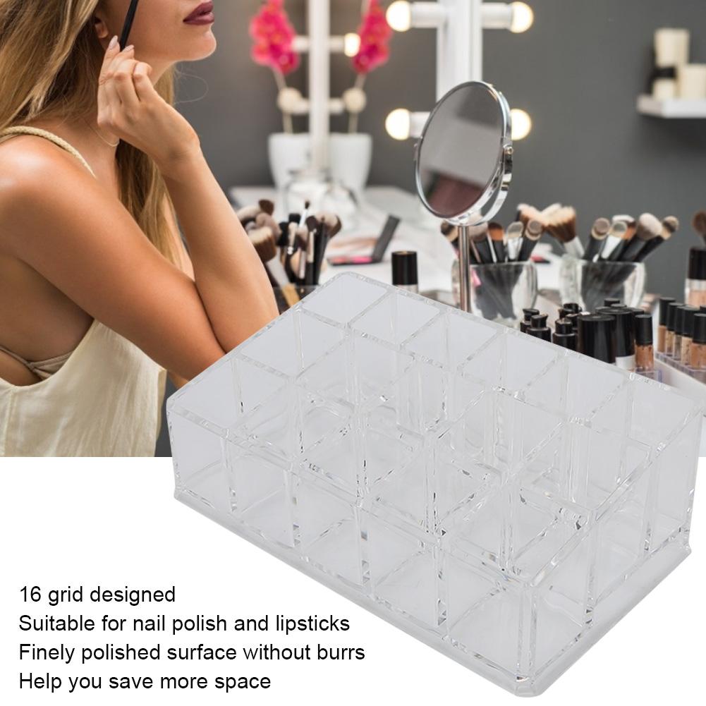 16 Grid Transparent Acrylic Nail Polish Lipstick Storage Case Organizer Storage Rack