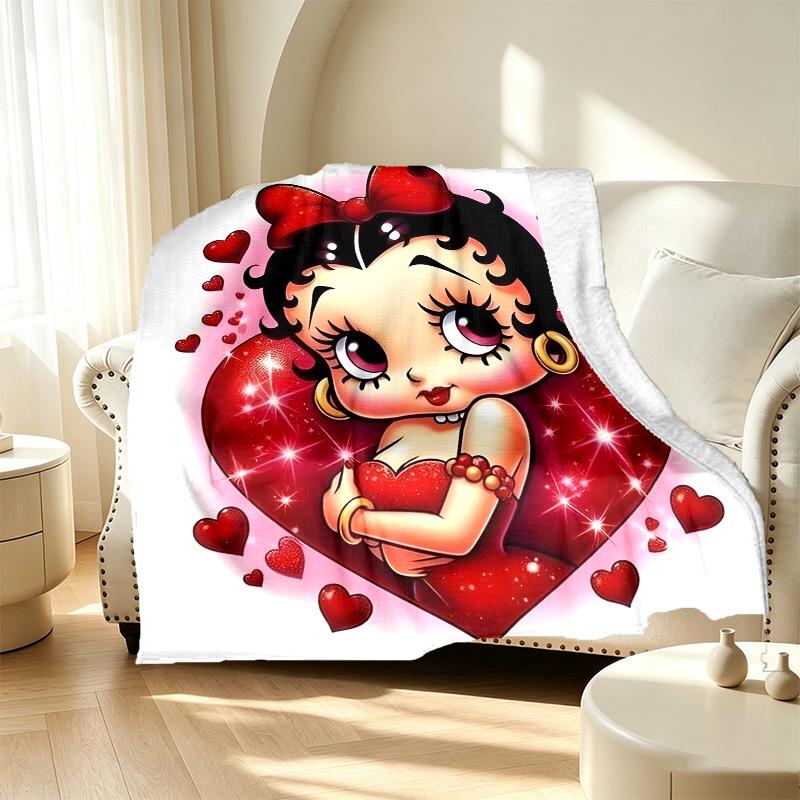 Betty Boop Pattern Blanket for Home Decoration, Bed, Sofa, Car Travel, Camping, Suitable for All Seasons, Birthday Christmas Gift