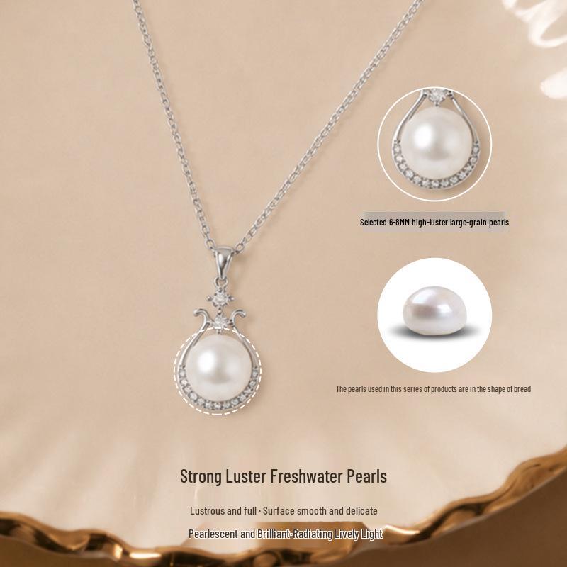 S925 Sterling Silver Star String Freshwater Pearl Harp Pendant - Exquisite Versatile Clavicle Chain