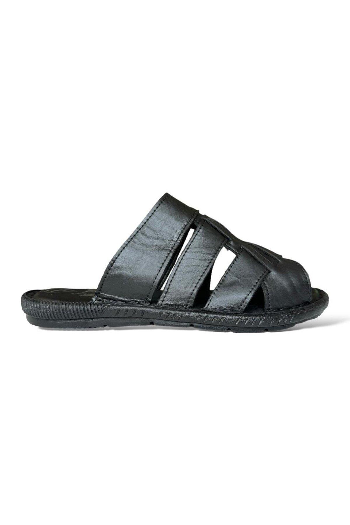 

Men s Genuine Leather Slippers Black-Smoked 40