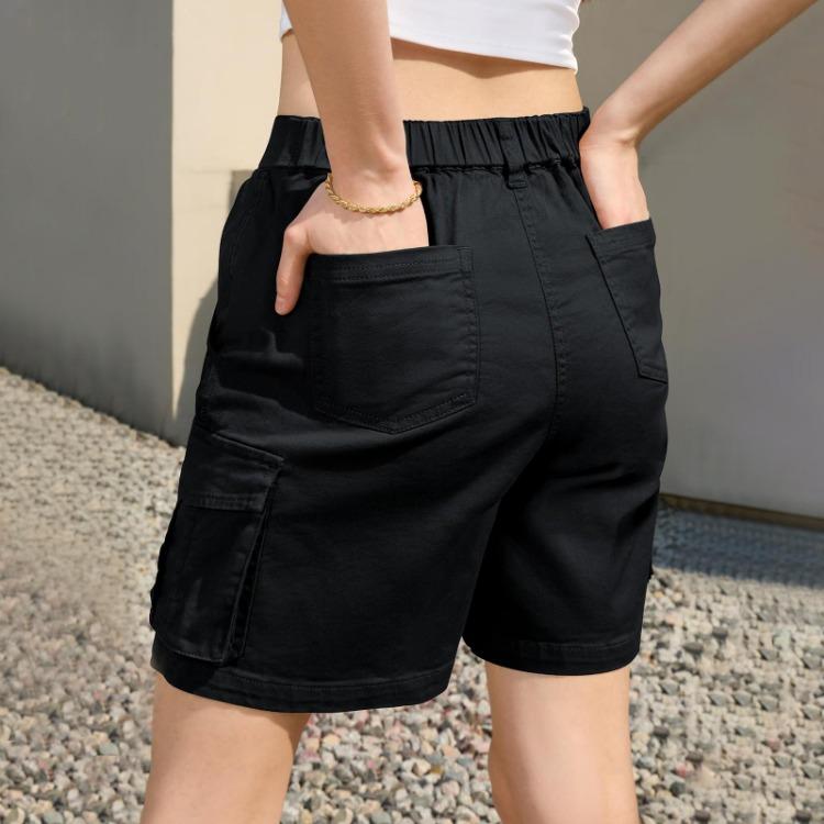 Women's Comfortable Casual Bermuda Cargo Shorts with Elastic Waist and 6 Pockets Knee Length Summer Long Shorts