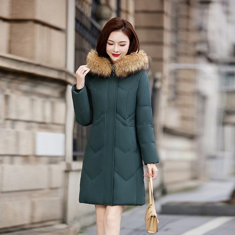 Down Jacket Women's Winter New Medium and Long Slim and Thin Fashion Fox Fur Collar Warm Jacket