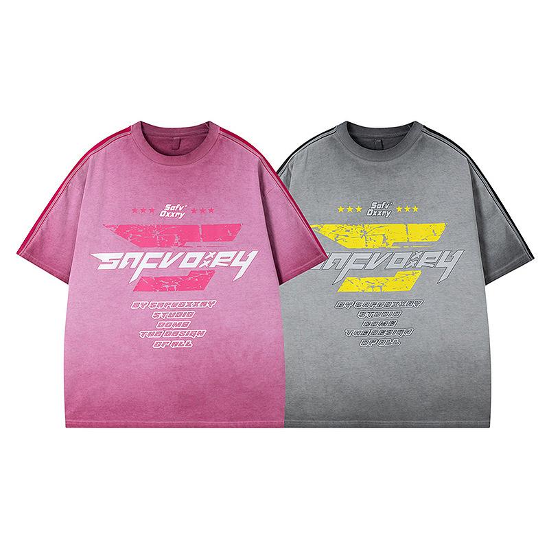 Oversize American High Street Crew Neck T-shirt Short Sleeve Washed and Old 2025 Summer Men's and Women's Ins Half Sleeve Street Style
