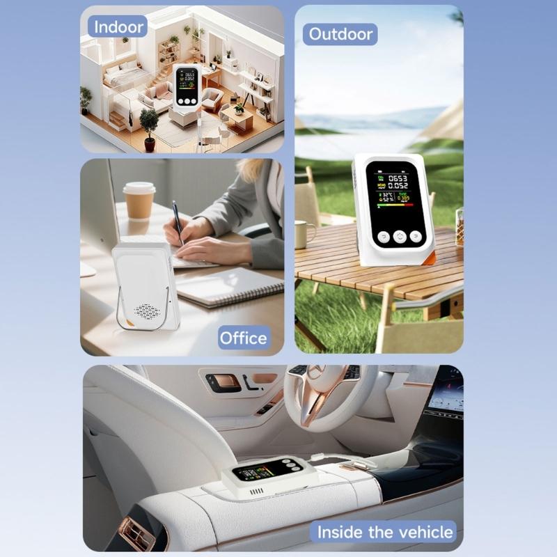 5 in 1 Air Quality Monitors Formaldehyde CO2 TVOC Temperature Moisture Detectors with Immediate Display for Household Use