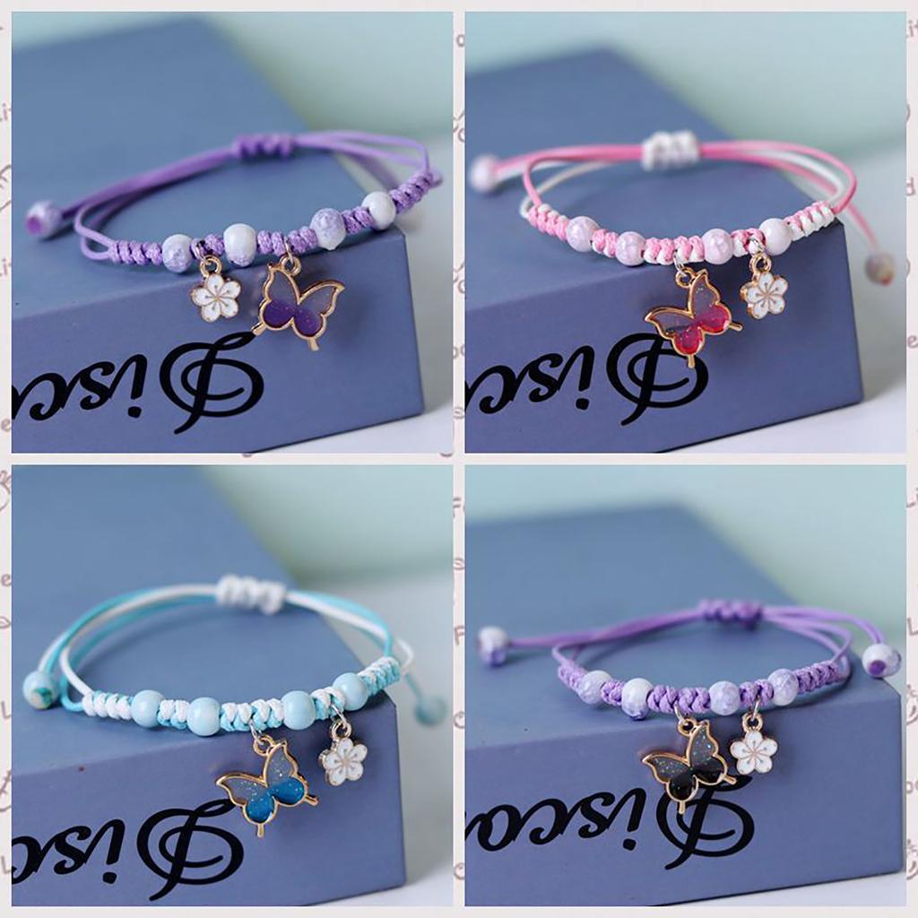 Bohemian Butterfly Flower Bracelets For Women Girls Handmade Purple Blue Pink Beads Braided Rope Chain Bracelet Bangles BFF Gift