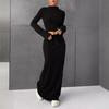 Women's skirt set solid color long sleeve round neck T-shirt long skirt two-piece set