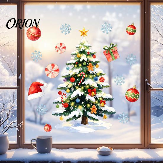 Reusable Festive Decor Watercolor Christmas Static Sticker, Santa Claus/Deer/Christmas Tree/Cake Pattern Print, DIY Window Decorations Thickened