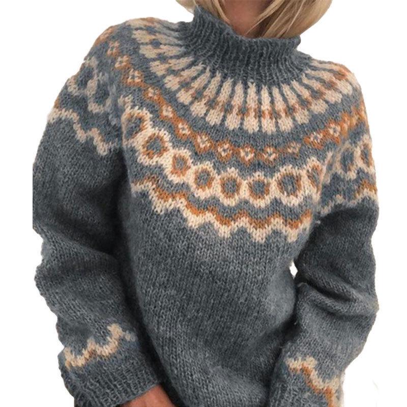 Maglione in maglia stampato a collo alto da donna - Collezione Invernale Europea e Americana