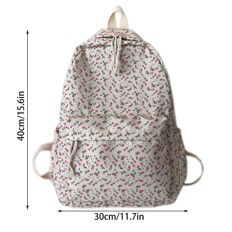 Student School Backpack Floral White School Bags For Teenage Girls Cute Women'S Backpack Book Bag Nylon Rucksack